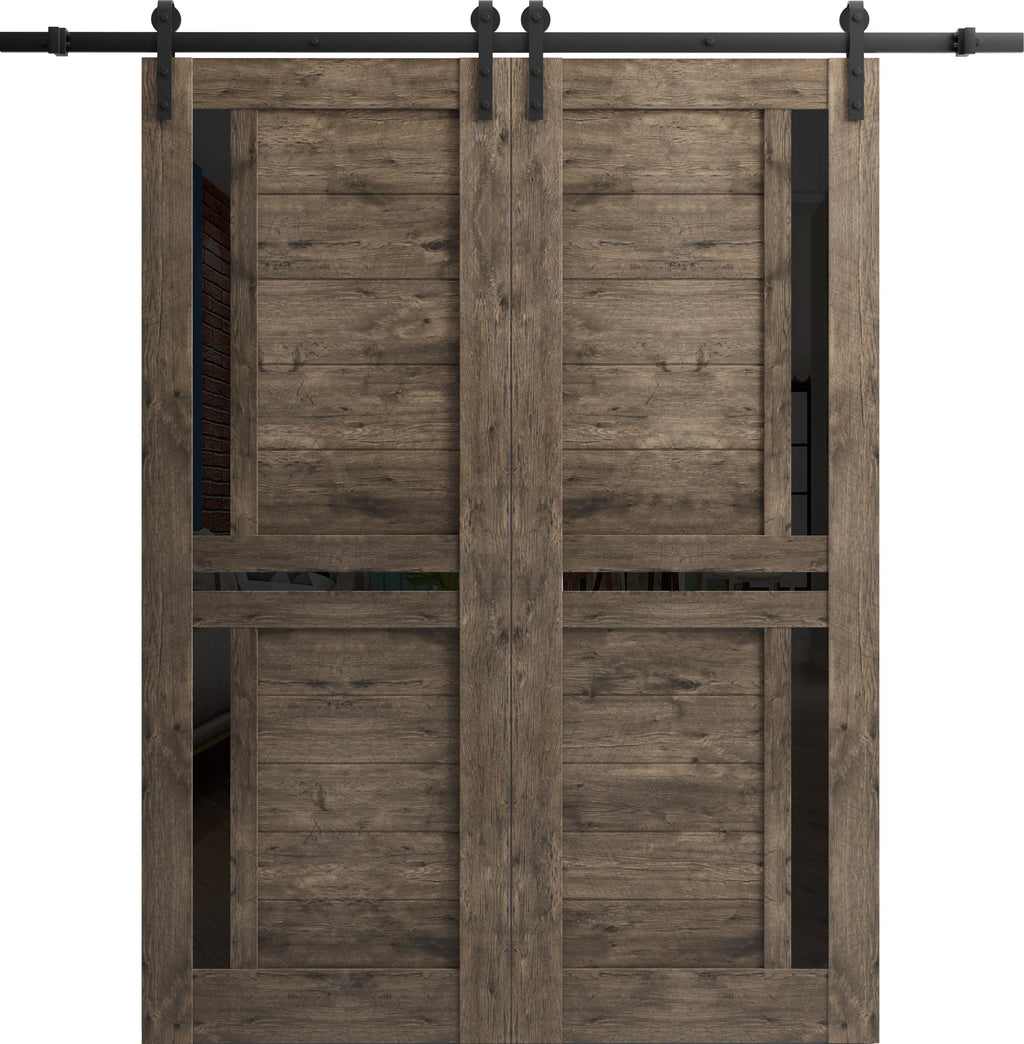 Double Barn Door 48 x 80 inches with Black Glass D8525