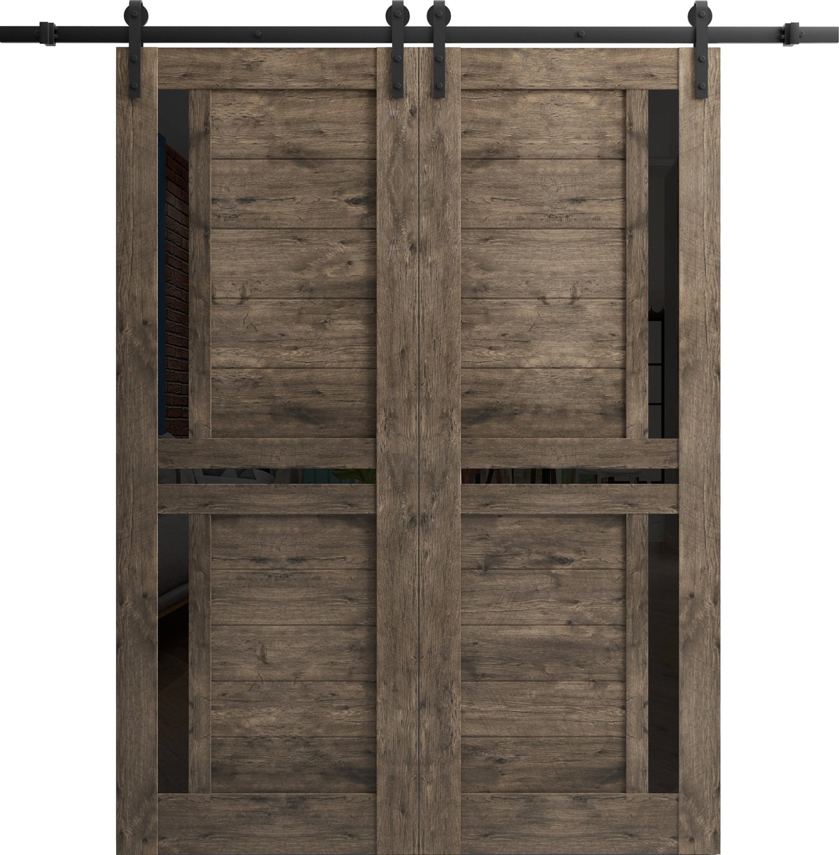 Double Barn Door 48 x 80 inches with Black Glass D8525