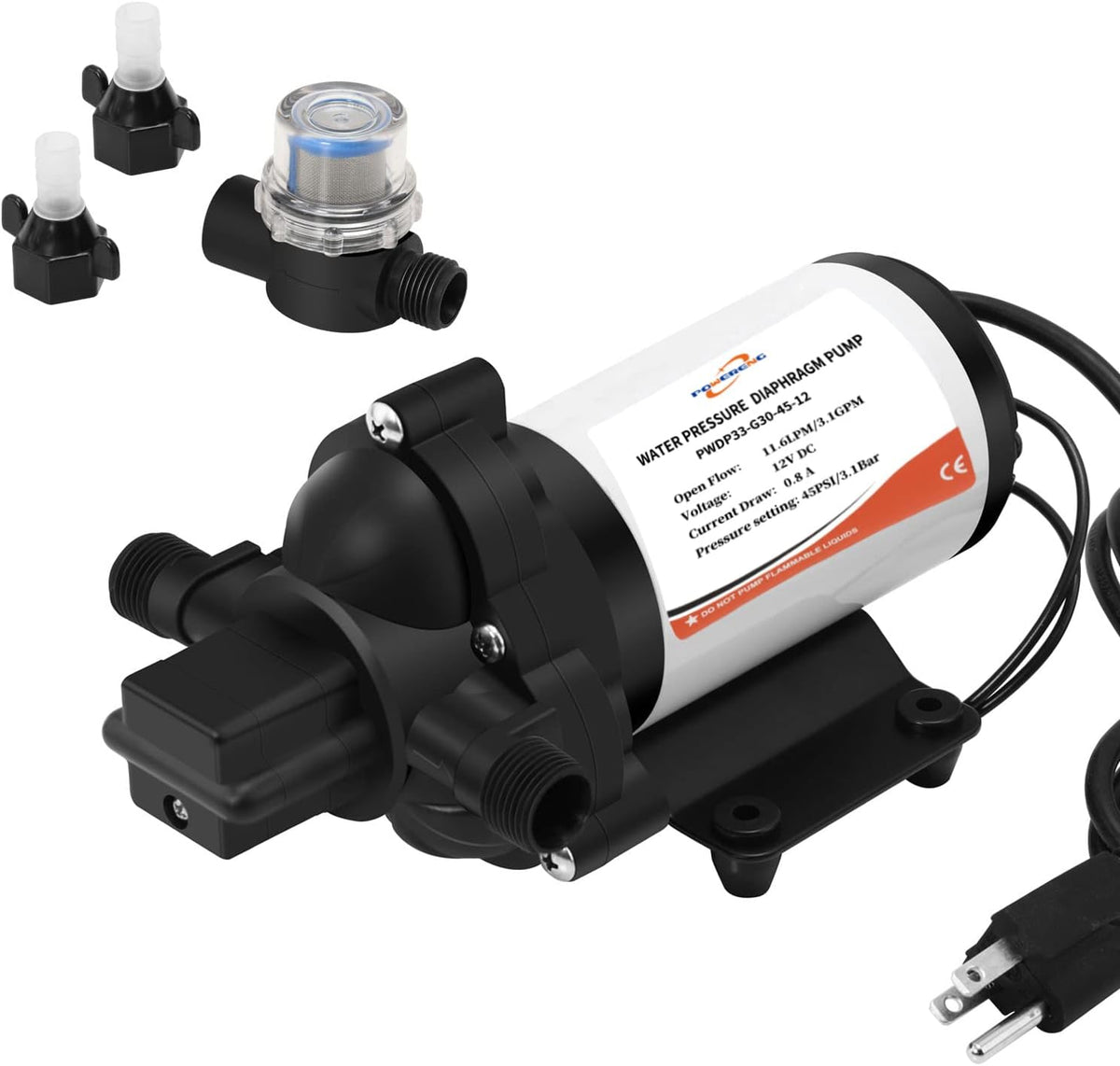 DC 12v 3.0 GPM 45 PSI Fresh Water Pump with Water Filter T2675