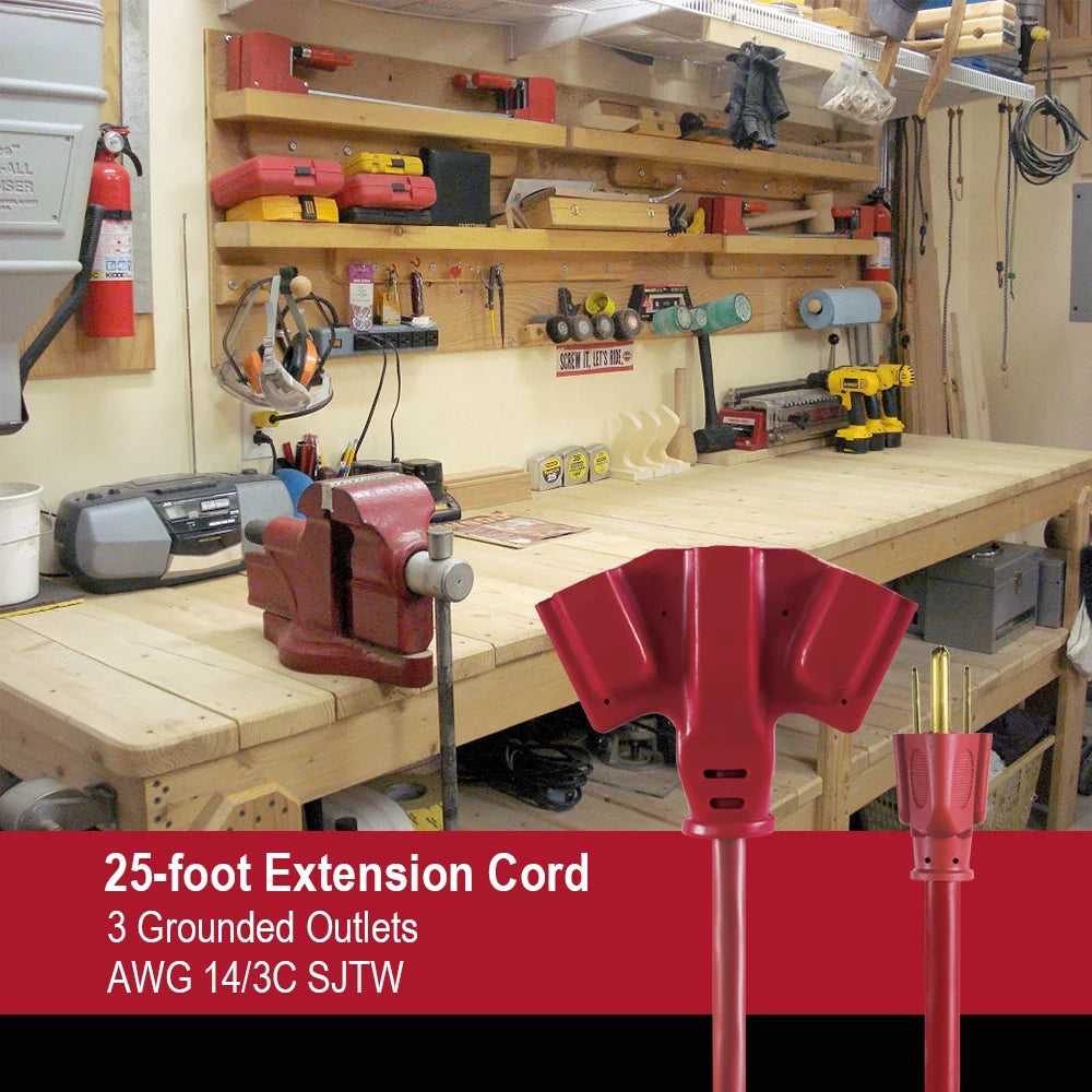 25FT 14/3 Triple Outlet Extension Cord D807