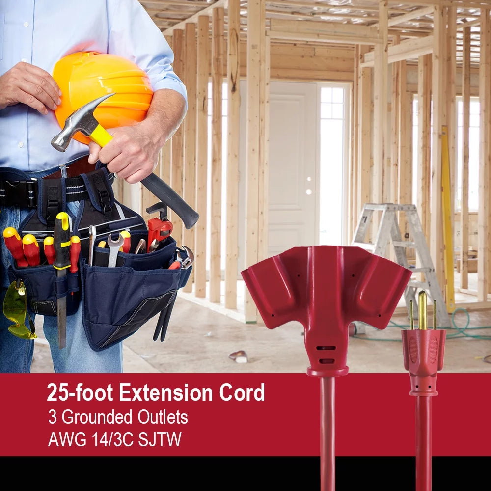 25FT 14/3 Triple Outlet Extension Cord D807